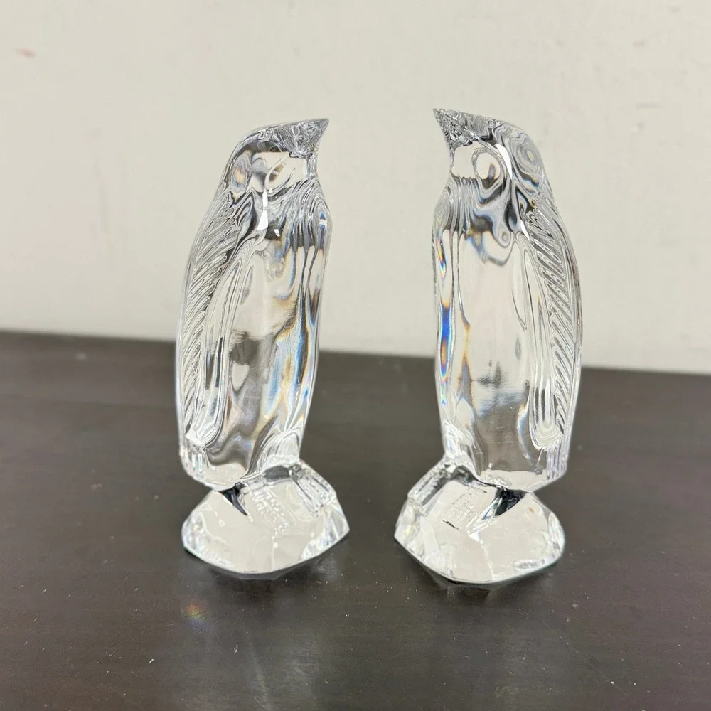 Waterford Crystal Penguin Figurines Pair Etched Lead Glass Bird Statues 4.5